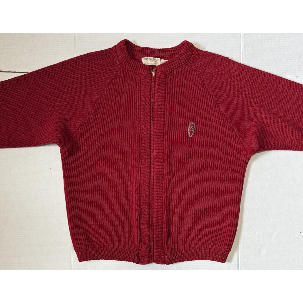 SILVERWOODS - Men's Vintage 100% New Wool Red Full Zip Cardigan Sweater - Medium